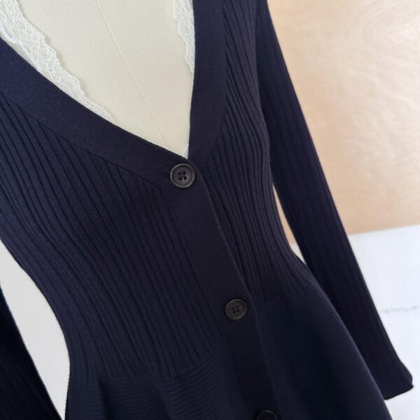 Navy Blue Waist-Cinching Low-Neck All-Match Long-Sleeve V-Neck Knitted Cardigan - Image 13