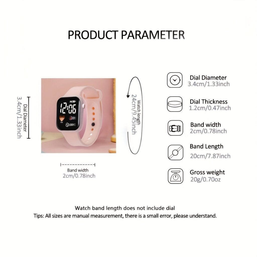 Minimalist And Compact Heart-Shaped Dial Square LED Watch Necklace Earrings Ring Set