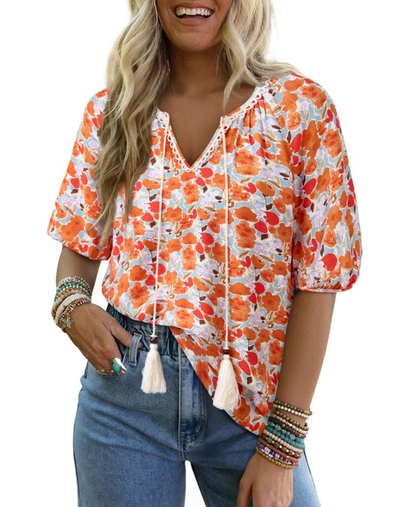Bohemian Casual V-neck Short-sleeve Printed Blouse