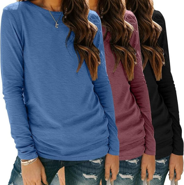 Women in blue, purple, and black tops.