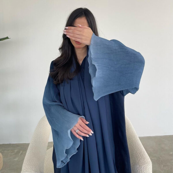 Arabian Dubai Chiffon Pleated Flared-Sleeve Color-Block Coat For Women - Image 16