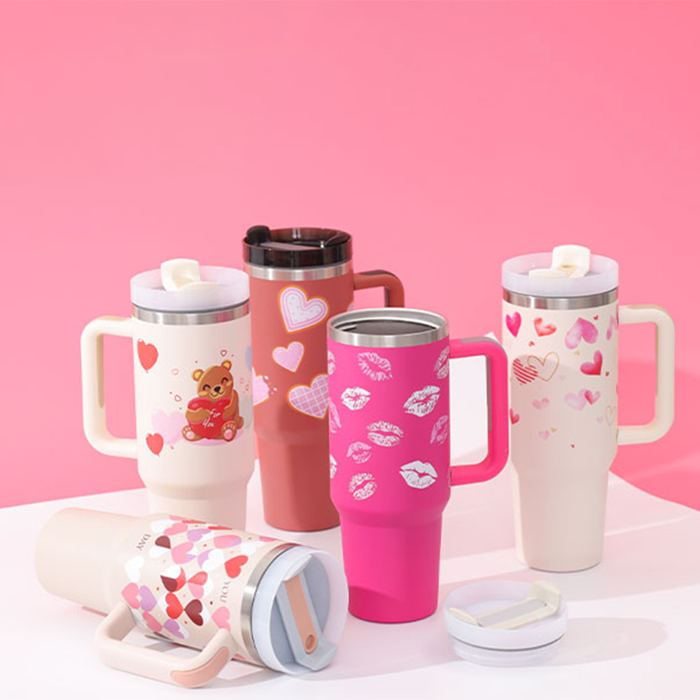 40 Oz Tumbler With Handle Straw Insulated, Stainless Steel Spill Proof Vacuum Coffee Cup Tumbler With Lid Tapered Mug Gifts For Valentine Lover Suitable For Car Gym Office Travel - Image 1