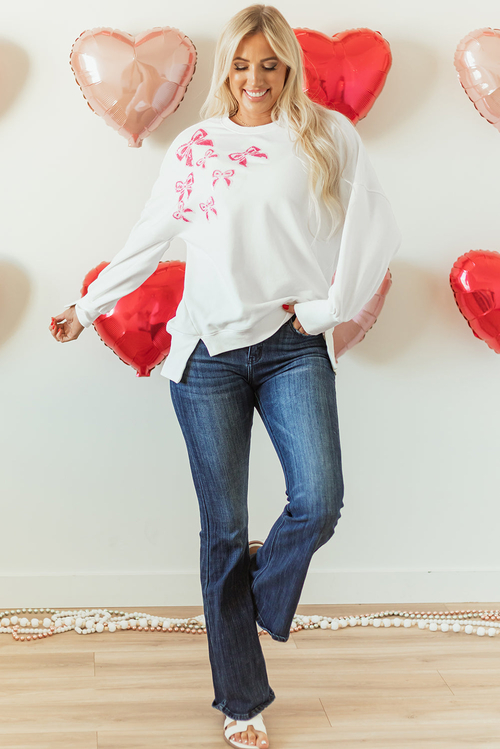 Valentine Bow Sequin Long Sleeve Oversize Sweatshirt - Image 3