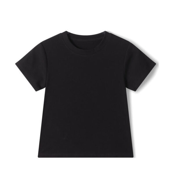 Black short-sleeve T-shirt on white background.