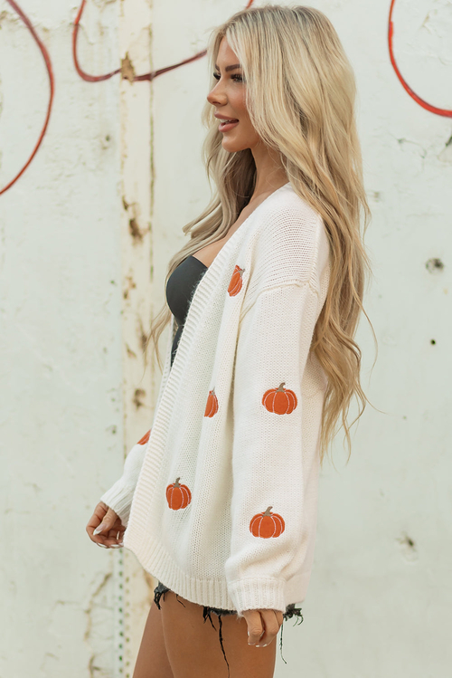 Christmas Tree Pumpkin Open Front Drop Shoulder Cardigan - Image 3