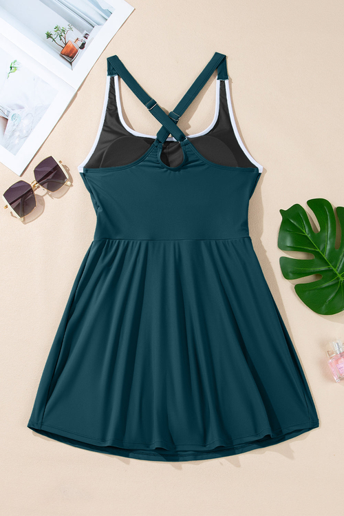 Contrast Edge Ruffle High Waist Swim Dress - Image 5