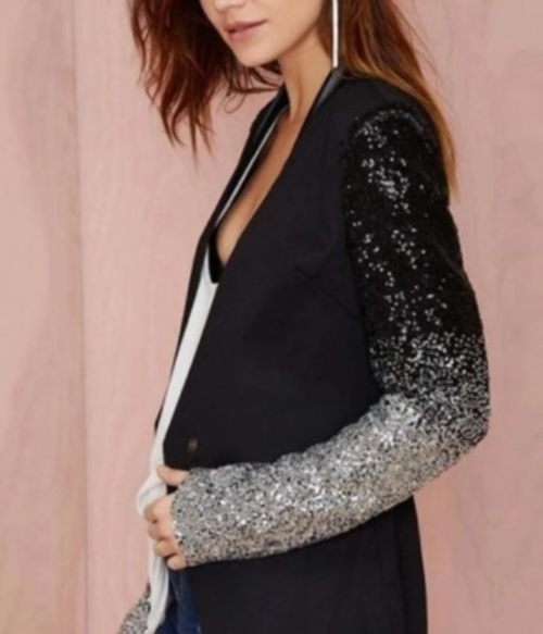Womens Blazer with Sequins Sleeve - Image 2