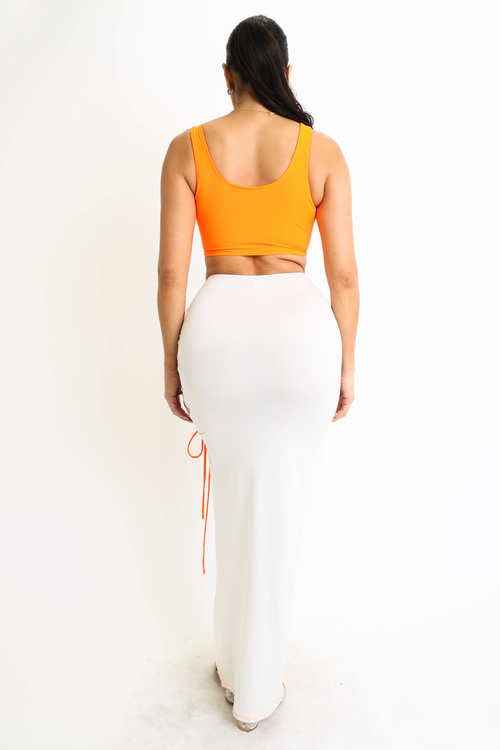 ColorBlock Side Lace up Top & Matching Maxi Skirt 2 Piece Outfit Set - Image 3