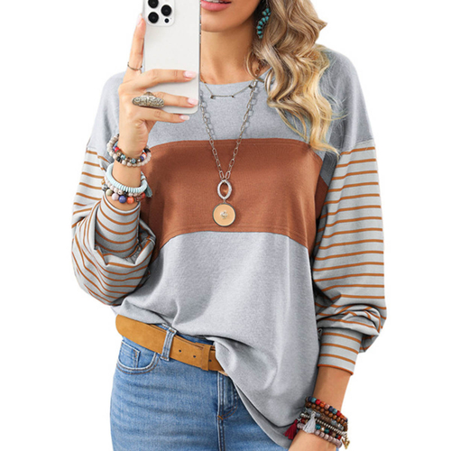 Womens Long Sleeve Pullover Tops Striped Basice T-shirt - Image 3