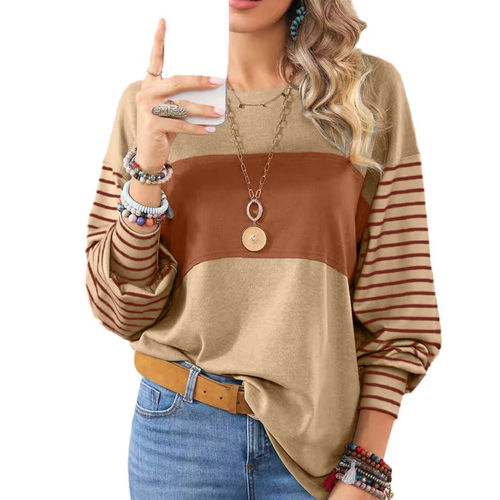 Womens Long Sleeve Pullover Tops Striped Basice T-shirt - Image 4