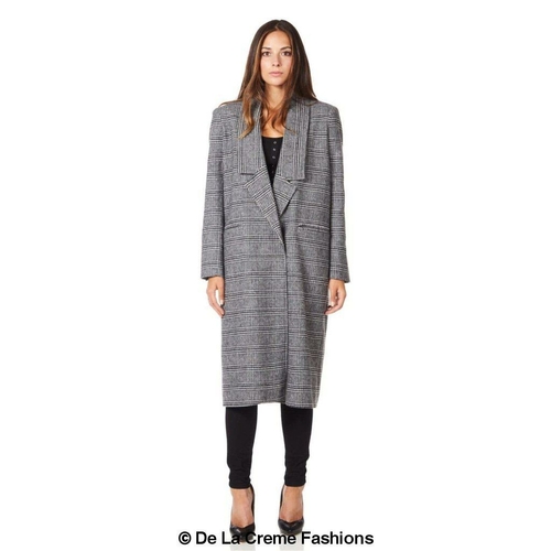 De La Creme - Womens Prince Of Wales Check Wrap Long Coat - Image 2
