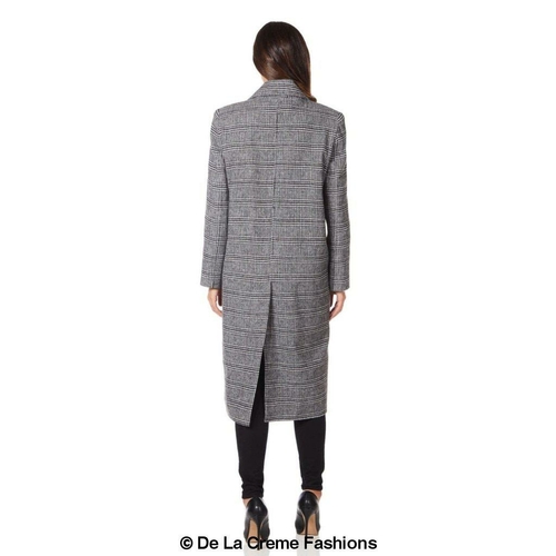 De La Creme - Womens Prince Of Wales Check Wrap Long Coat - Image 3