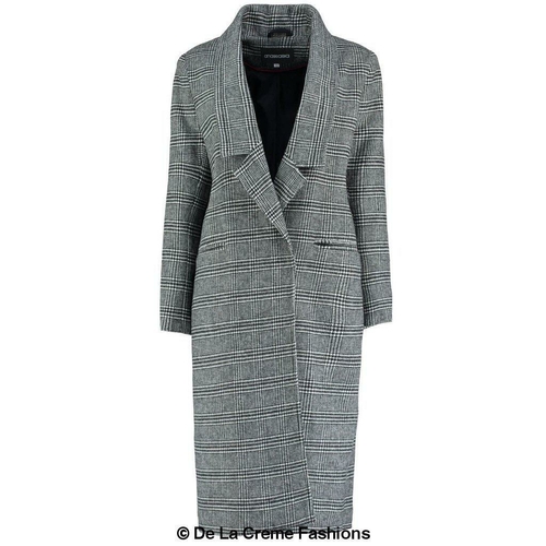 De La Creme - Womens Prince Of Wales Check Wrap Long Coat - Image 4