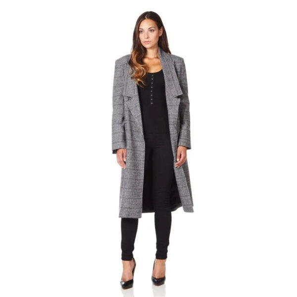 De La Creme - Womens Prince Of Wales Check Wrap Long Coat - Image 12