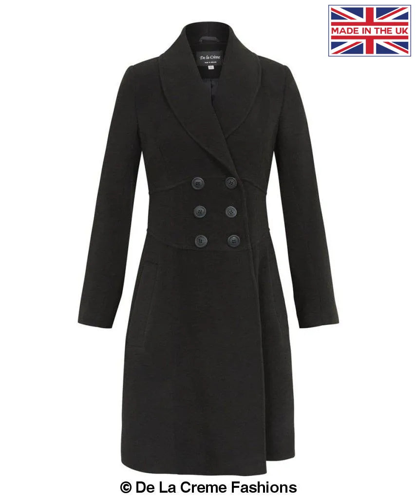 De La Creme - Womens Slim Fit Double Breasted Roll Collared Coat - Image 9