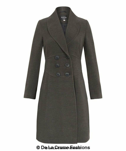 De La Creme - Womens Slim Fit Double Breasted Roll Collared Coat - Image 3
