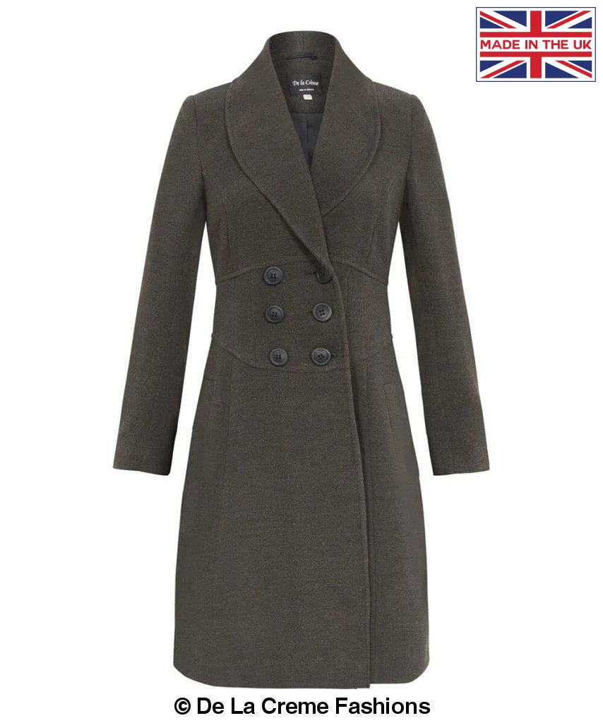 De La Creme - Womens Slim Fit Double Breasted Roll Collared Coat - Image 13