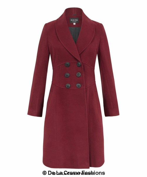 De La Creme - Womens Slim Fit Double Breasted Roll Collared Coat - Image 5