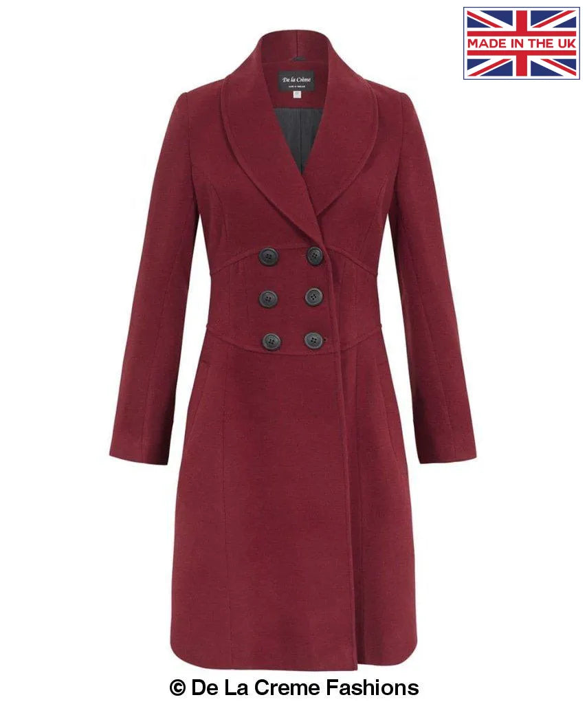 De La Creme - Womens Slim Fit Double Breasted Roll Collared Coat - Image 30