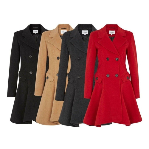 Wool Blend Fit And Flare Double Breasted Skater Coat (1102)