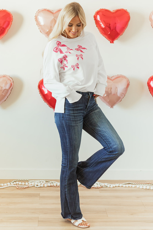 Valentine Bow Sequin Long Sleeve Oversize Sweatshirt - Image 4