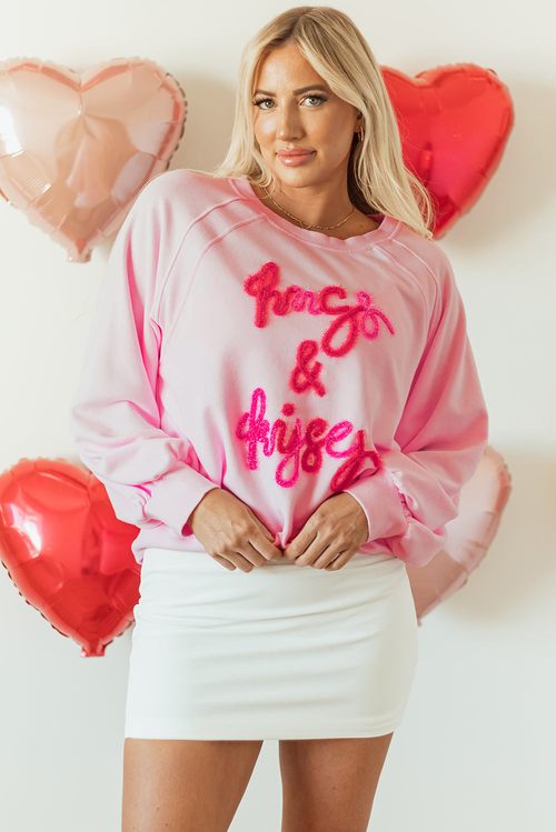 Valentine Hugs & Kisses Tinsel Embroidered Sweatshirt - Image 4