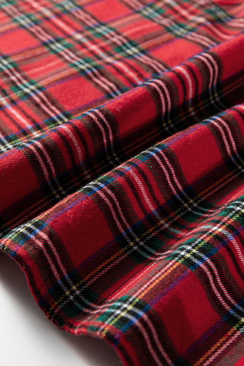 Christmas Plaid Pearl Embellished Ruffle Sleeve Blouse - Image 6