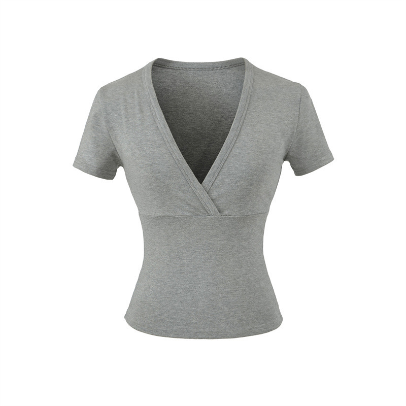 Gray V-neck short-sleeve women