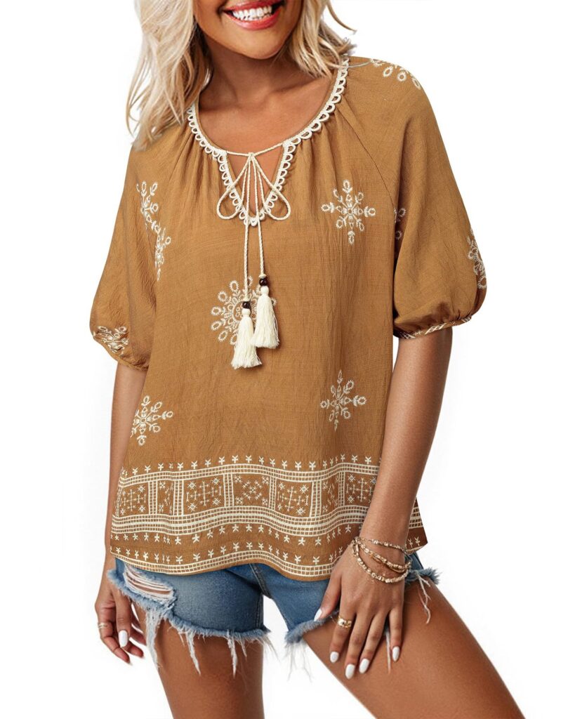 Bohemian Casual V-neck Short-sleeve Printed Blouse