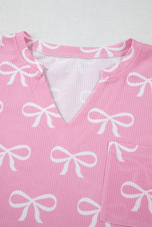 Valentine Bow Waffle Knit T-Shirt and Shorts Set - Image 8