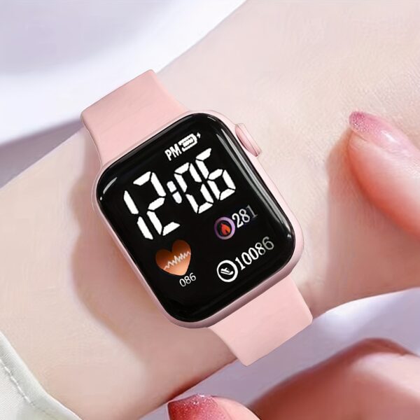 Minimalist And Compact Heart-Shaped Dial Square LED Watch Necklace Earrings Ring Set - Image 11