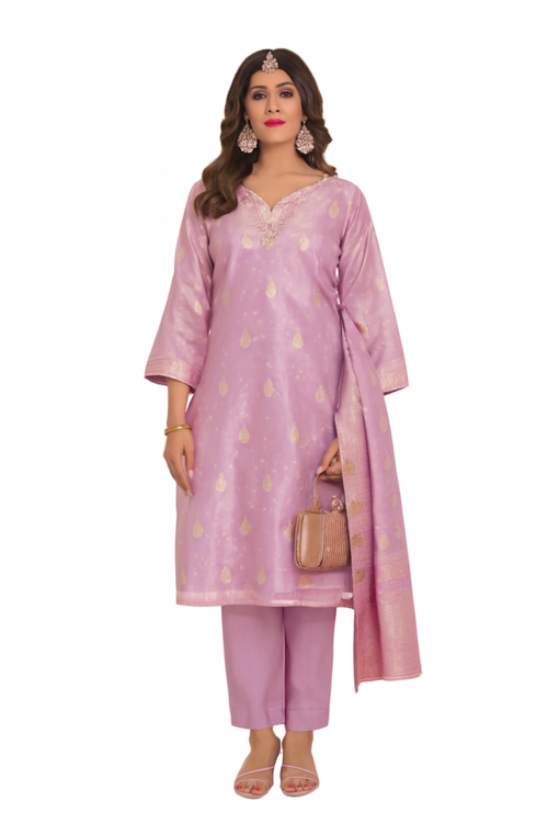 Pastel Pink Silk Blend Banarasi Suit Set