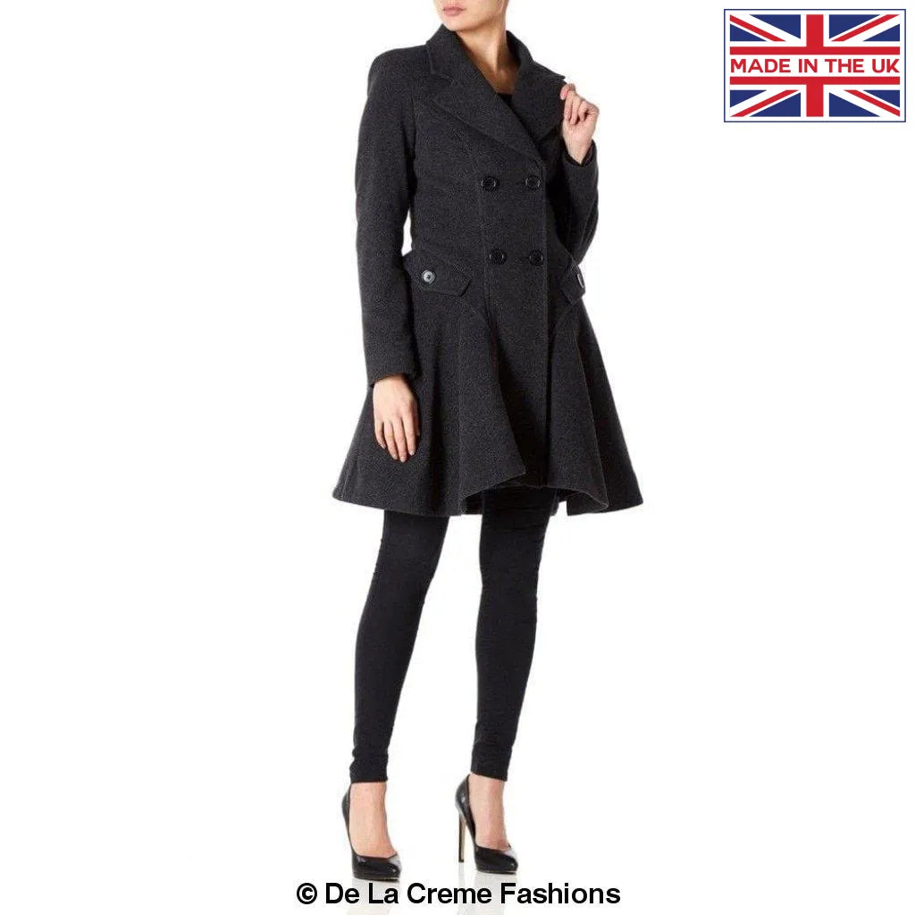 Wool Blend Fit And Flare Double Breasted Skater Coat (1102) - Image 37
