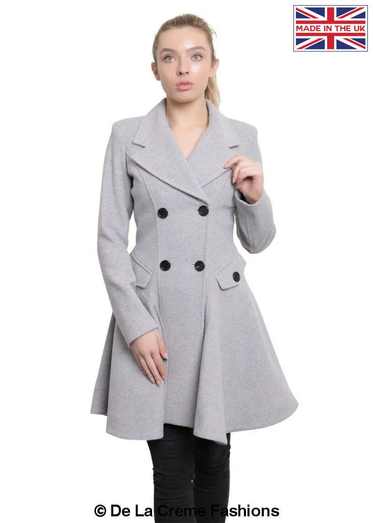 Wool Blend Fit And Flare Double Breasted Skater Coat (1102) - Image 47