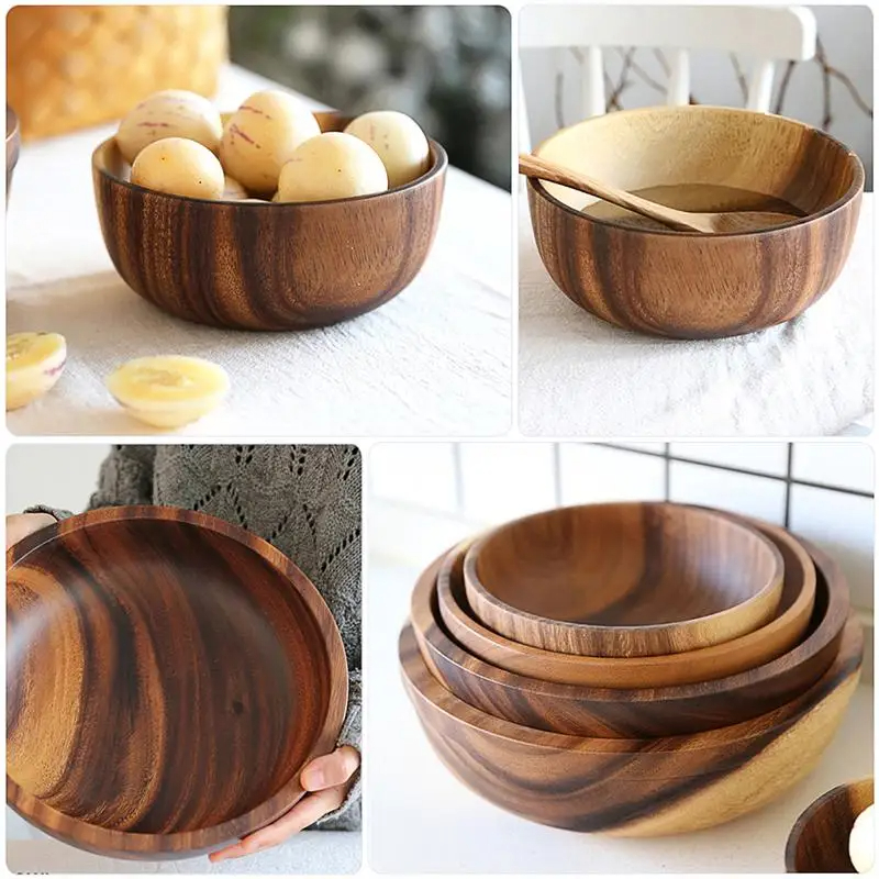 Kitchen Natural Wooden Bowl Household Fruit Bowl Salad Bowl For Home Restaurant Food Container Wooden Utensils Note The Size Hot - Image 13