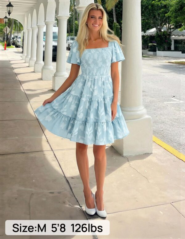 Short-sleeve Square-neck Flowy Floral Dress - Image 18