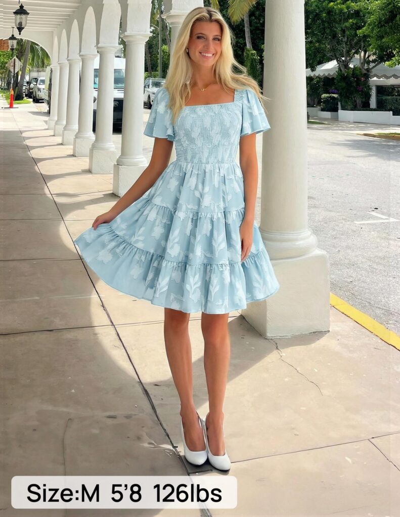 Short-sleeve Square-neck Flowy Floral Dress