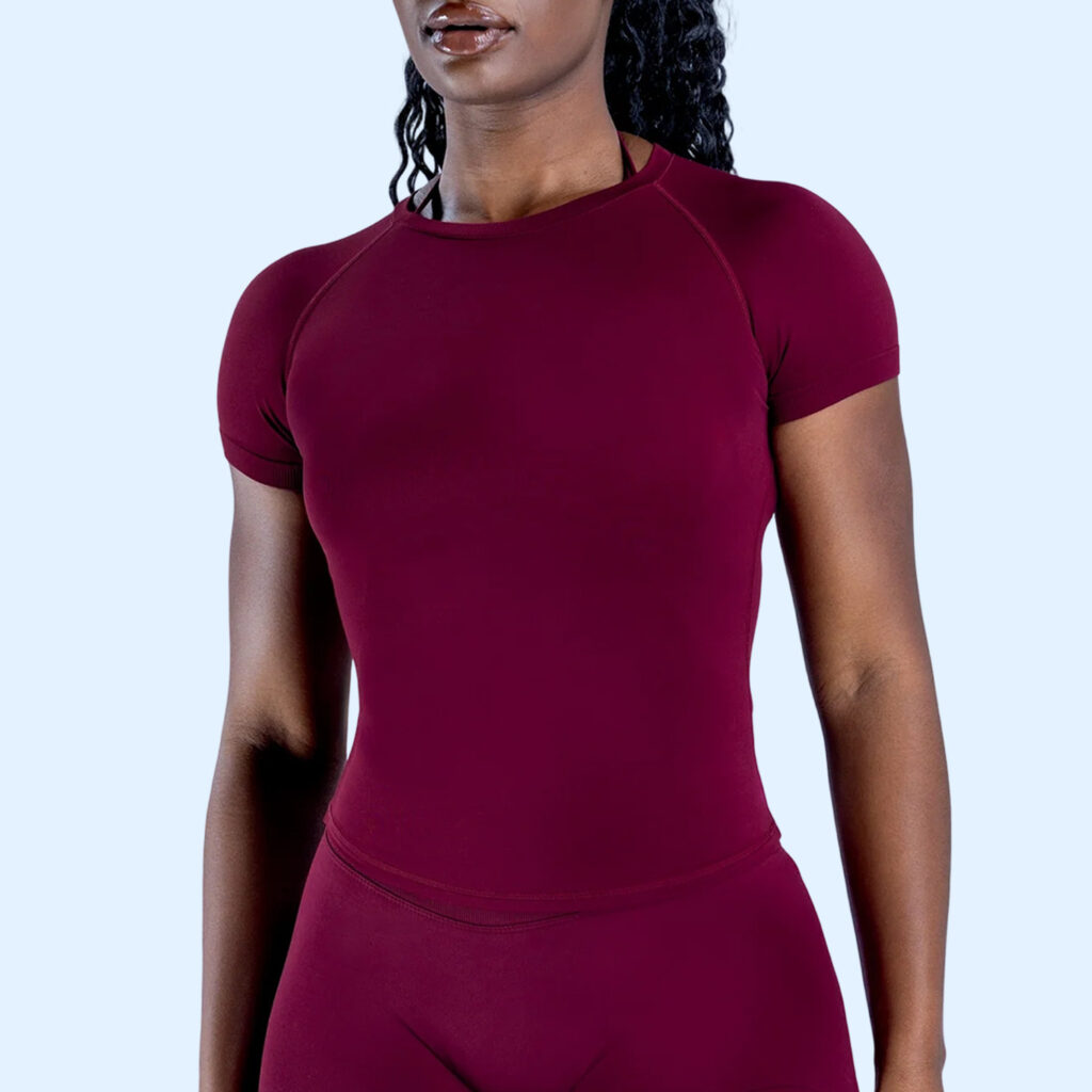 Figure-flattering Seamless Knit Short-sleeve Top For Fitness And Yoga