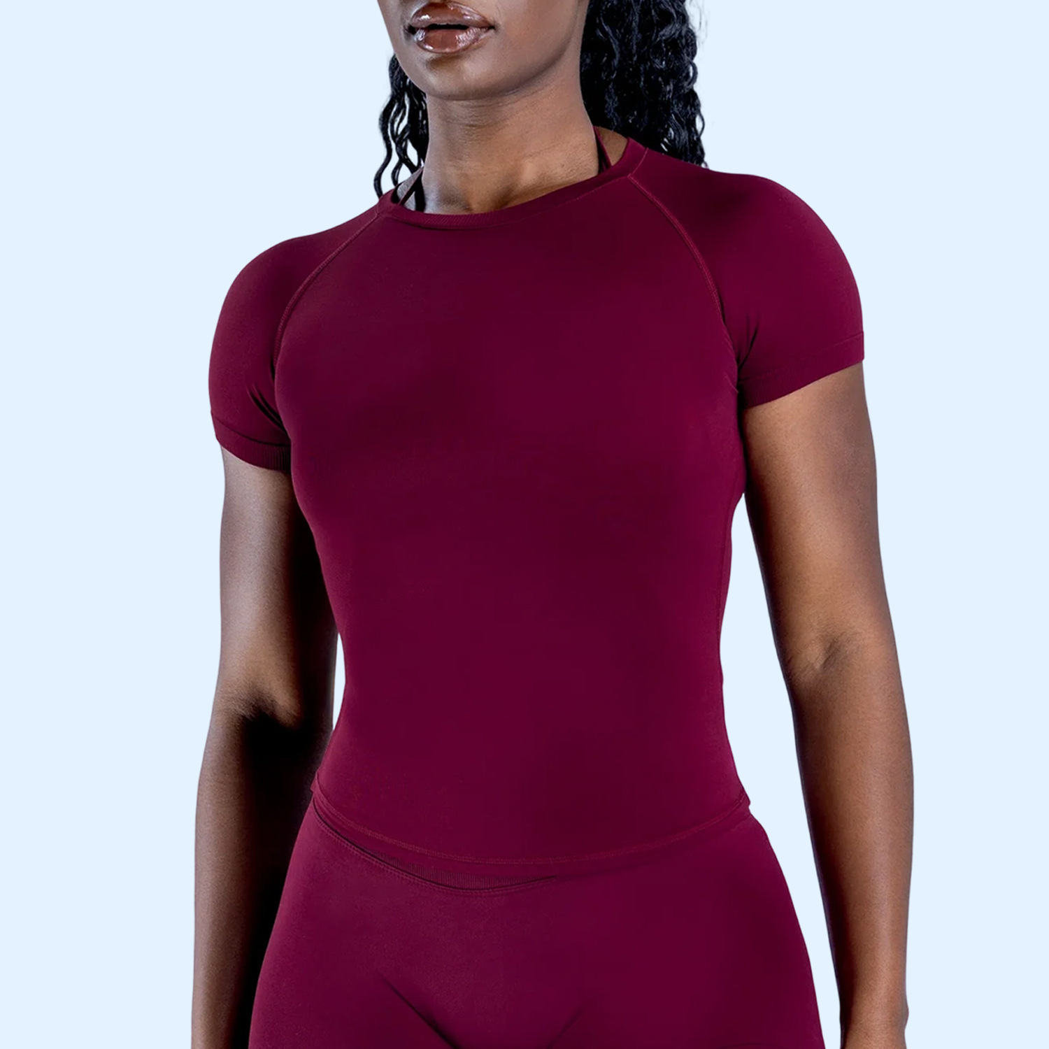 Figure-flattering Seamless Knit Short-sleeve Top For Fitness And Yoga - Image 3