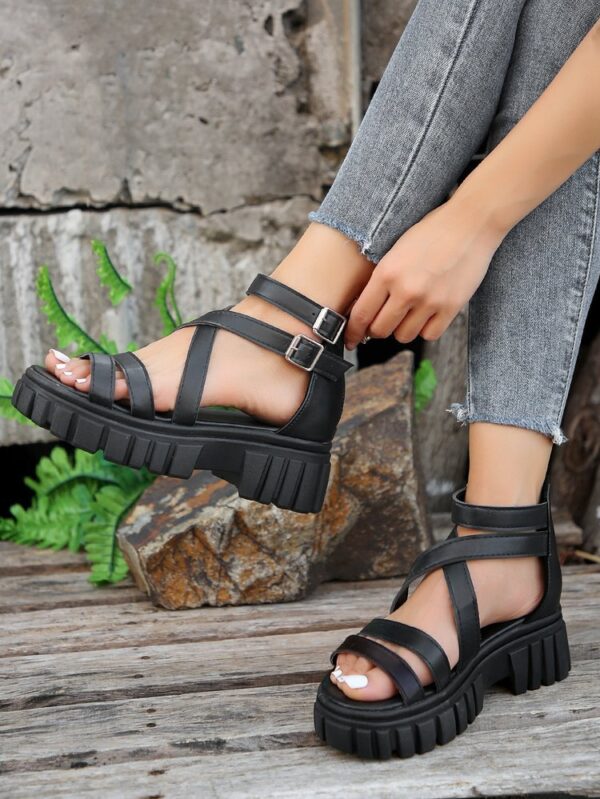 Platform All-match Hollowed-out Mid-heel Strappy Sandals - Image 7