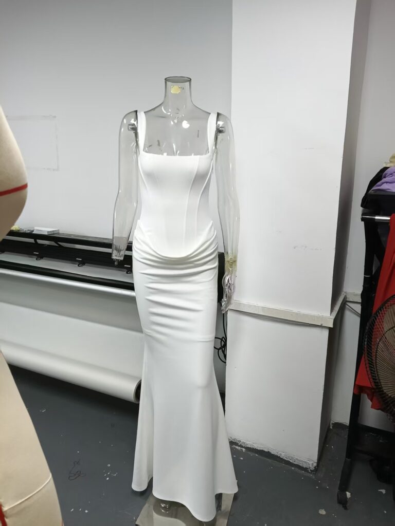 Elegant Strapless Long White Slip Dress For Women