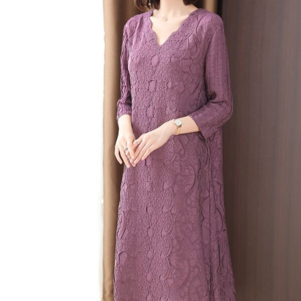 Fashionable V-neck Embroidered Mid-length Loose A-line Dress - Image 2