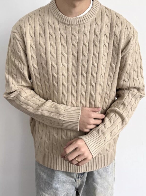 Minimalist Old-fashioned Cable Knit Crew Neck Sweater - Image 57
