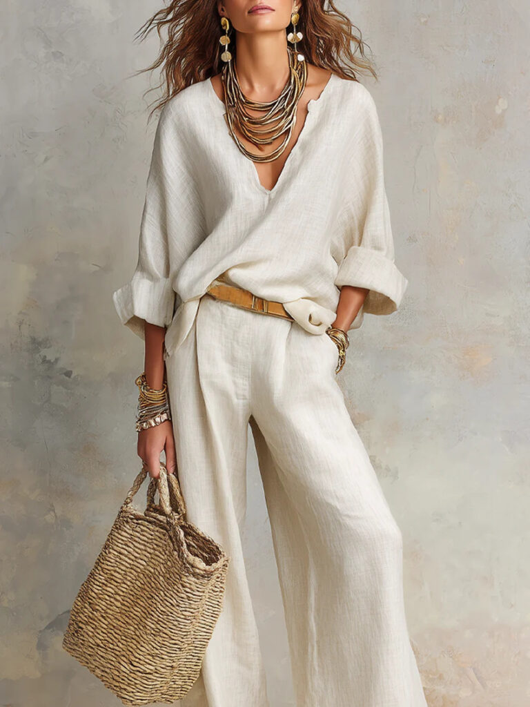 Fashionable Casual Linen Loose Vacation Set