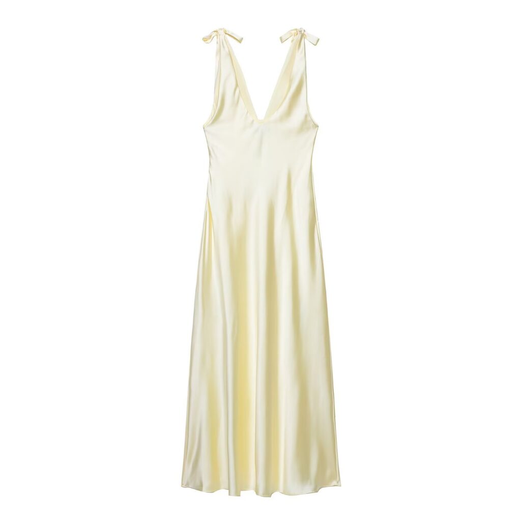 Womens Bow-Decorated Satin-Feel Dress