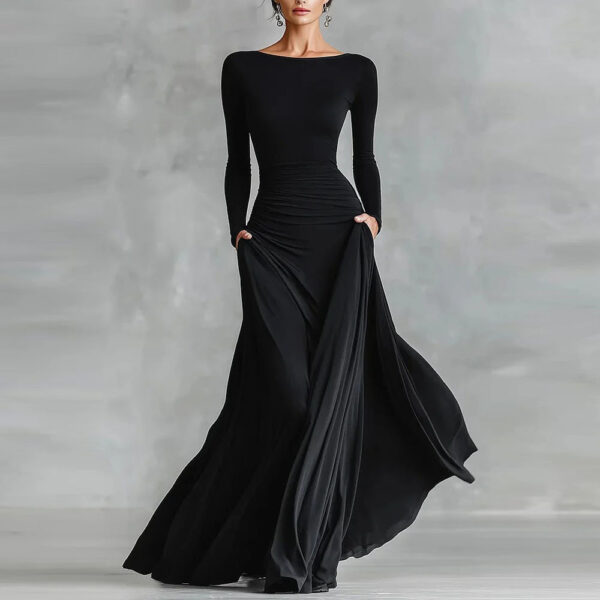 Womens Solid-Color Elegant Waist-Cinching Dress - Image 9