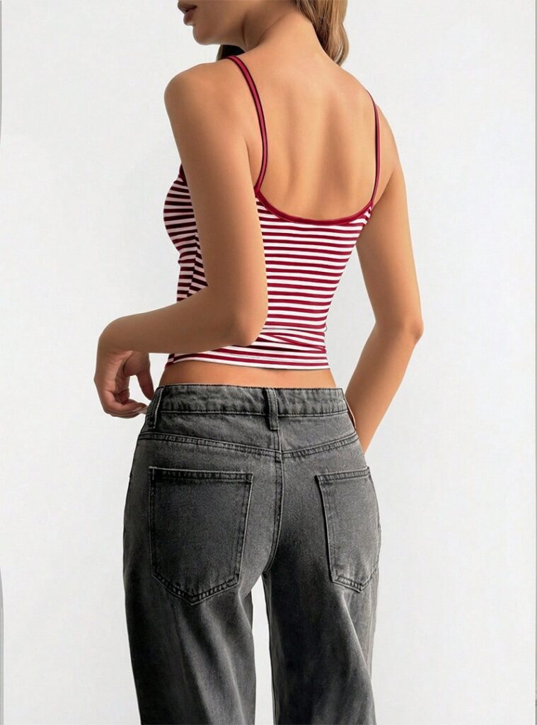 Retro Striped Low-Neck High-Waist Womens Tank Top