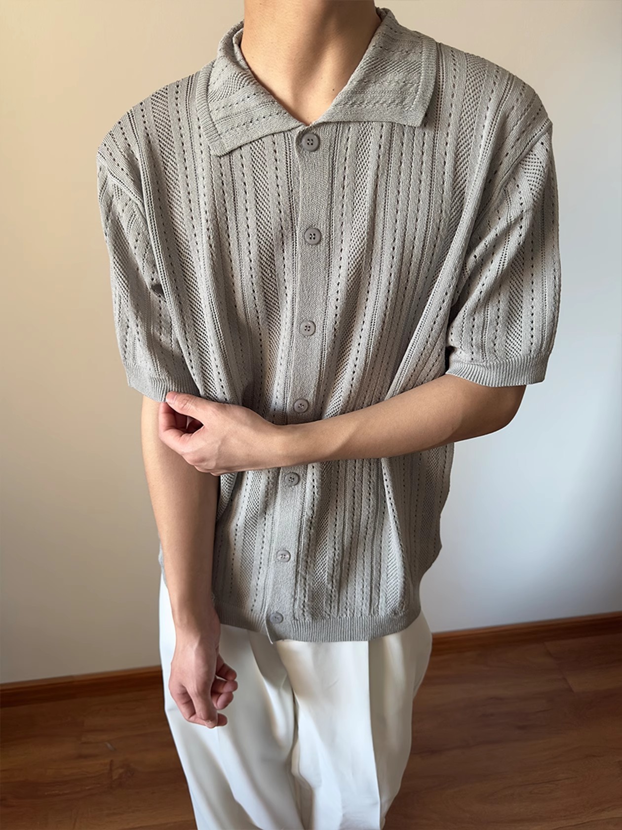Hollow-out Vintage Lapel Knit Sweater For Men - Image 27