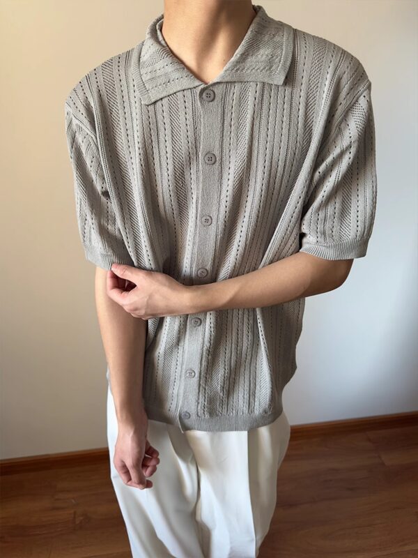 Hollow-out Vintage Lapel Knit Sweater For Men - Image 6