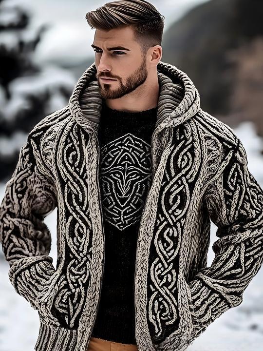 Men's Zippered Dual Pocket Casual Printed Hoodie - Image 3
